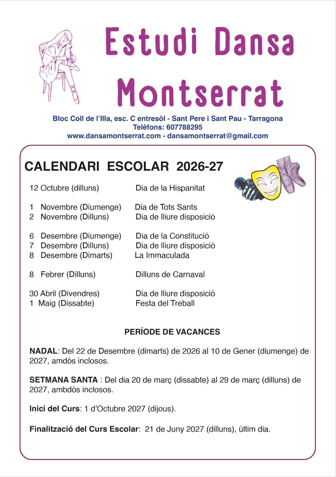 Calendari escolar curs 26/27
